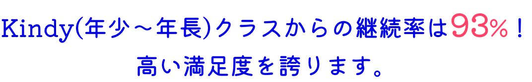 Kindy(年少～年長)クラスからの継続率は93%！高い満足度を誇ります。